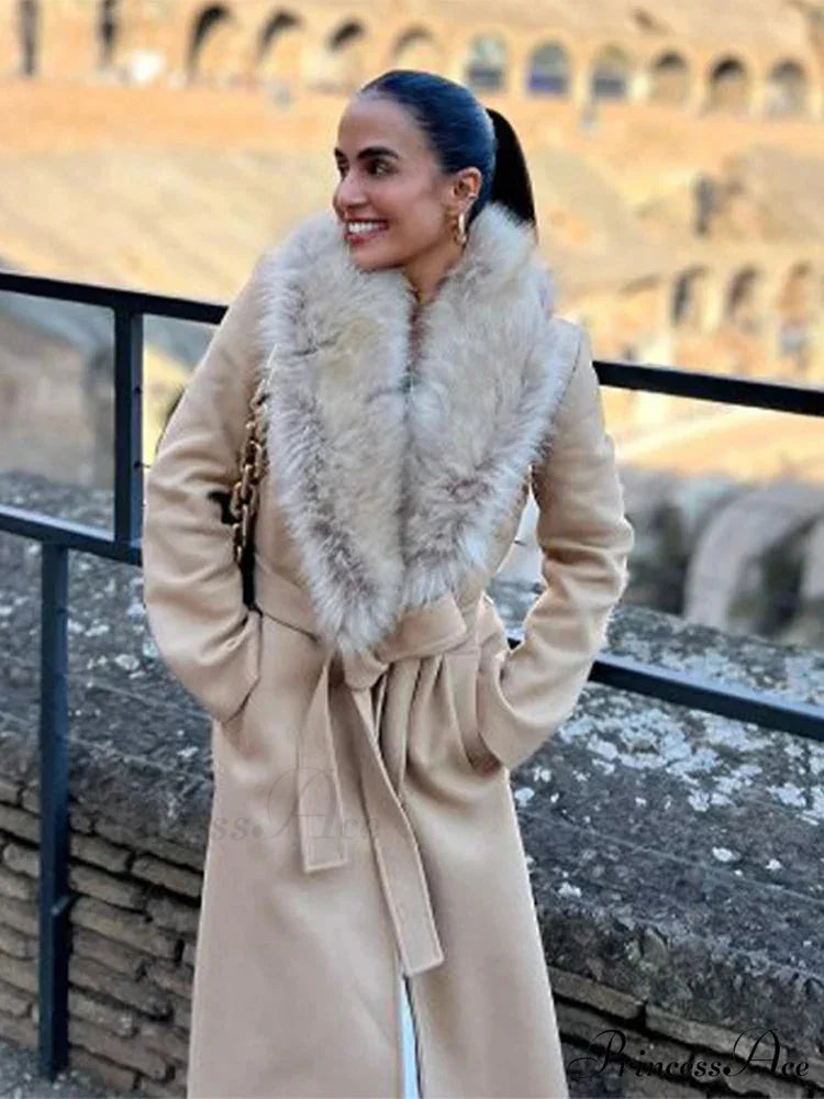 Concealed Button Collar Maxi Winter Overcoat apricot / S overcoats-241228