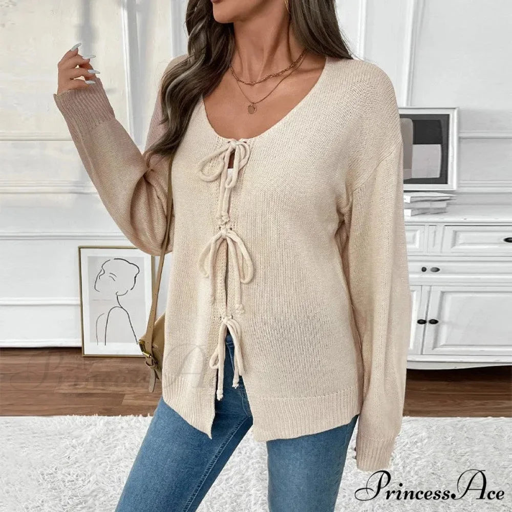 Connect-Up Circular Neck Unpatterned Sweater Jacket Cardigan cardiagn-250126