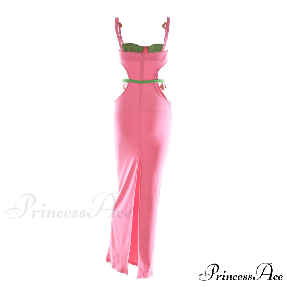 Contrast Color Shells Sleeveless Cutout Classic Party Mini Dress - Pink L / Pink