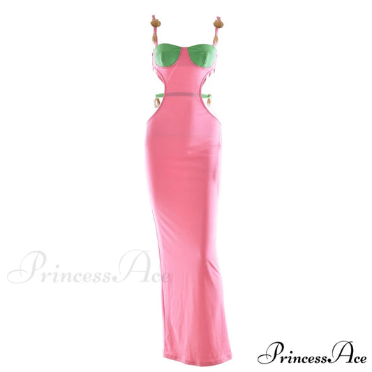 Contrast Color Shells Sleeveless Cutout Classic Party Mini Dress - Pink M / Pink