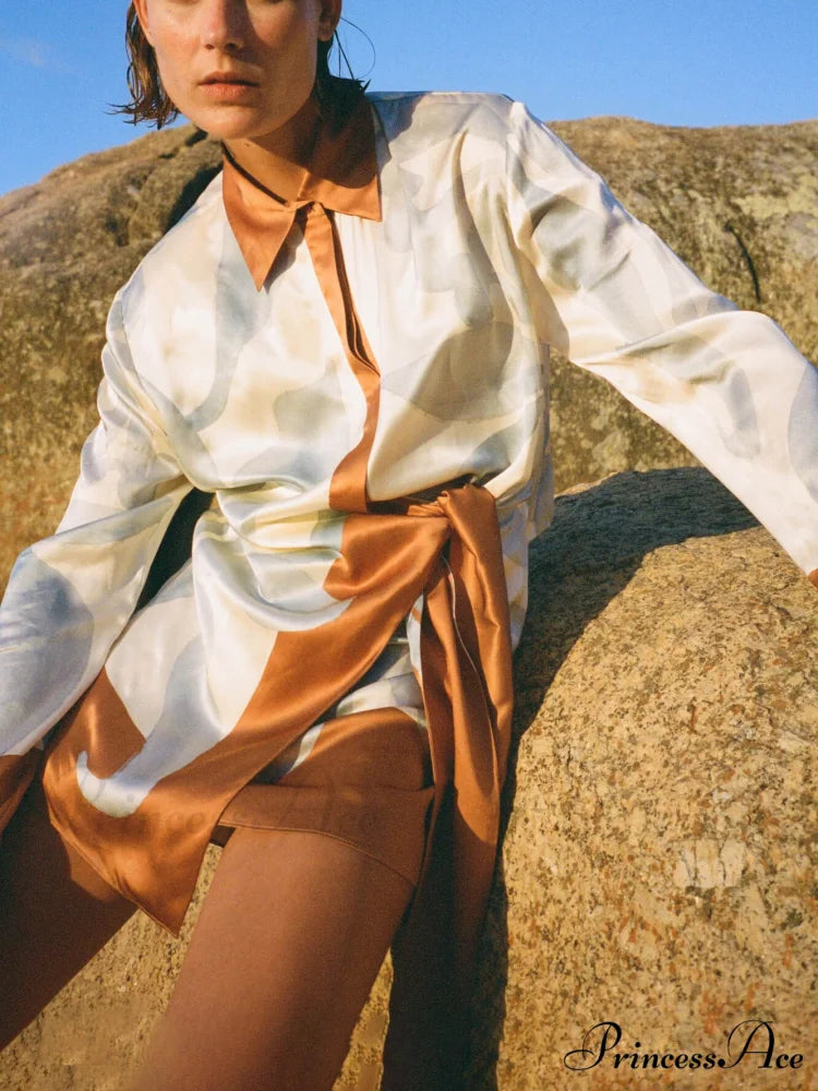 Contrast Color Tie-Dye Irregular Graceful Knotted Shirt Short Dress