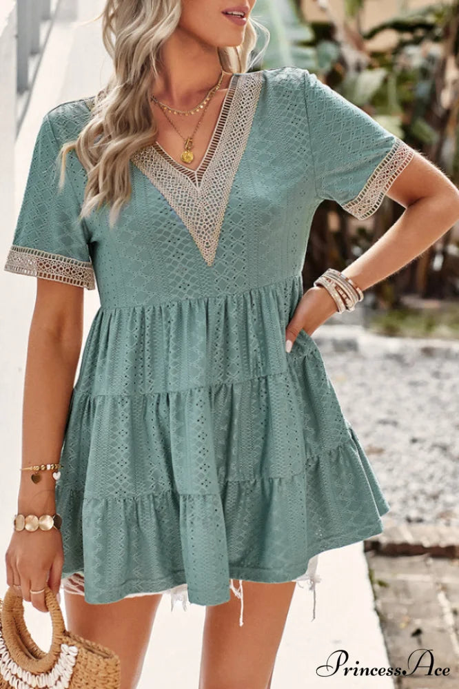 Contrast Short Stylish Sleeve Tiered Blouse
