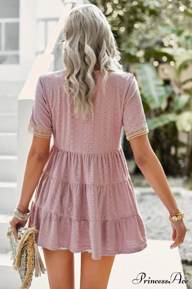 Contrast Short Stylish Sleeve Tiered Blouse