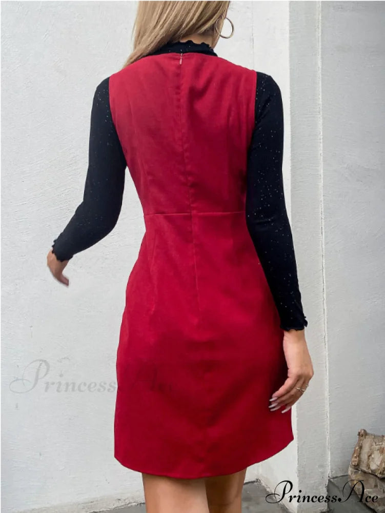 Contrast Stitching Fake Two-Piece Dress