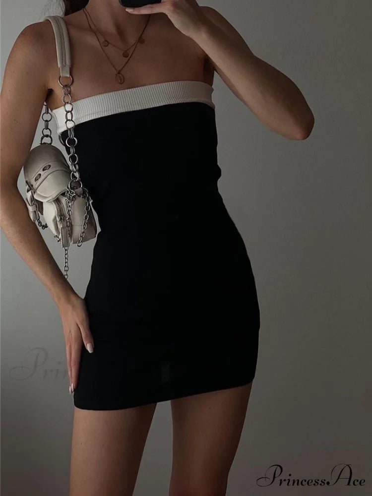 Contrast Trim Graceful Bodycon Short Dress Black / XS