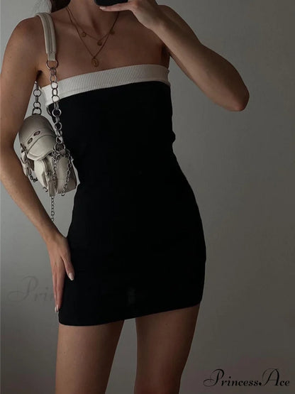 Contrast Trim Graceful Bodycon Short Dress Black / XS