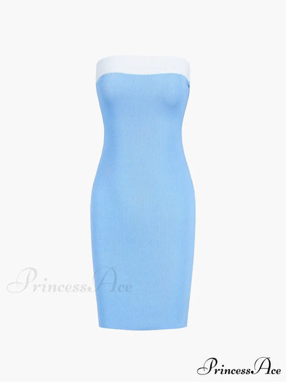 Contrast Trim Graceful Bodycon Short Dress Blue / XS