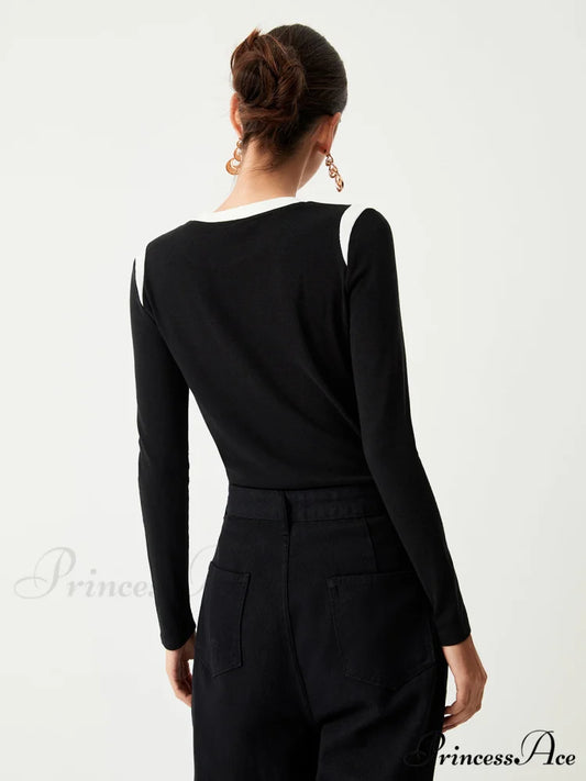 Contrast Trim Graceful Long Sleeve Shirt