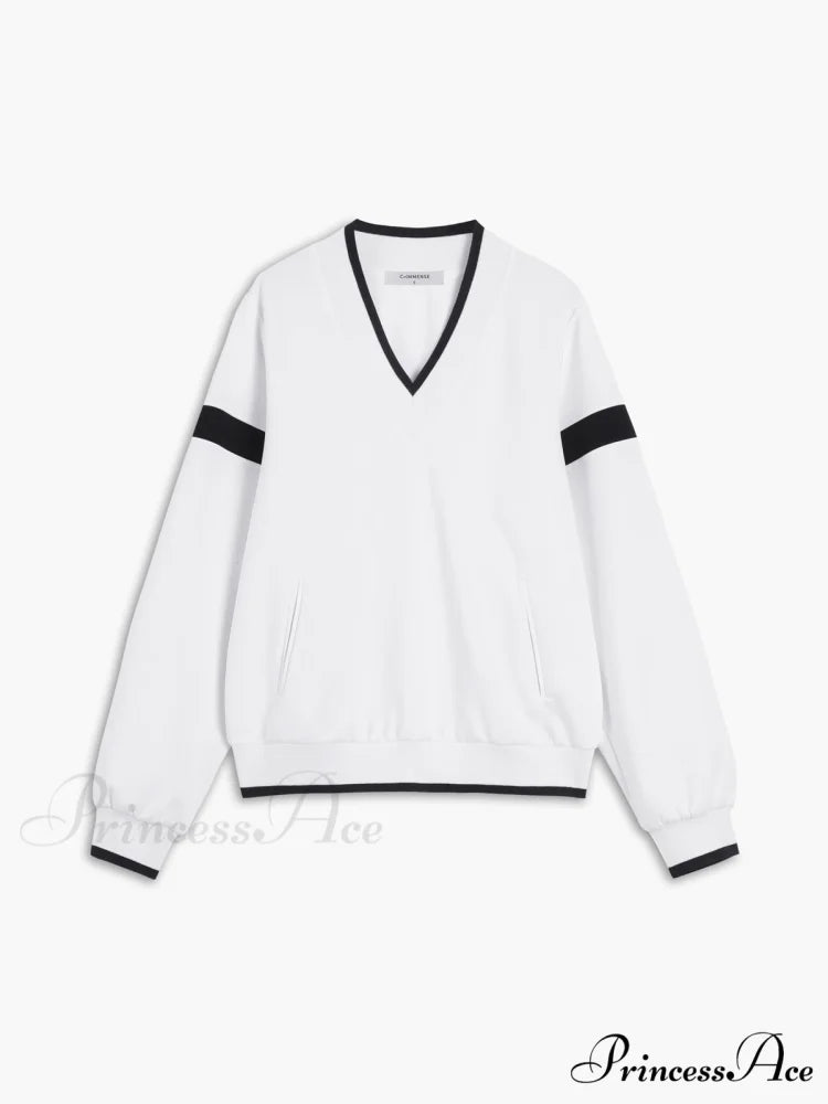 Contrast Trim Graceful Oversized Sweatshirt White / XS