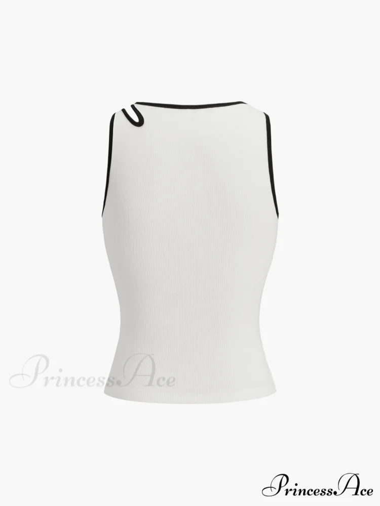 Contrast Trim Halter Trendy Cutout Tank Top