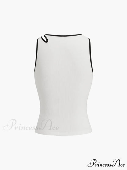 Contrast Trim Halter Trendy Cutout Tank Top