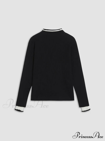 Contrast Trim Mock Trendy Neck Knit Top