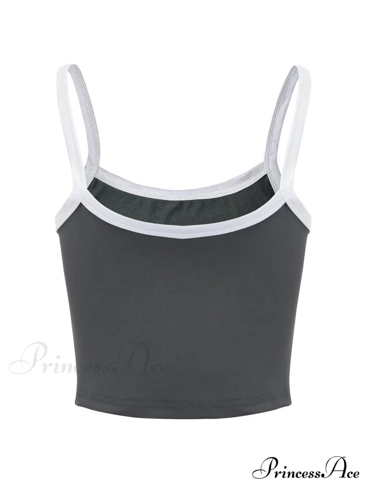 Contrast Trim Rib-Knit Trendy Crop Cami Top