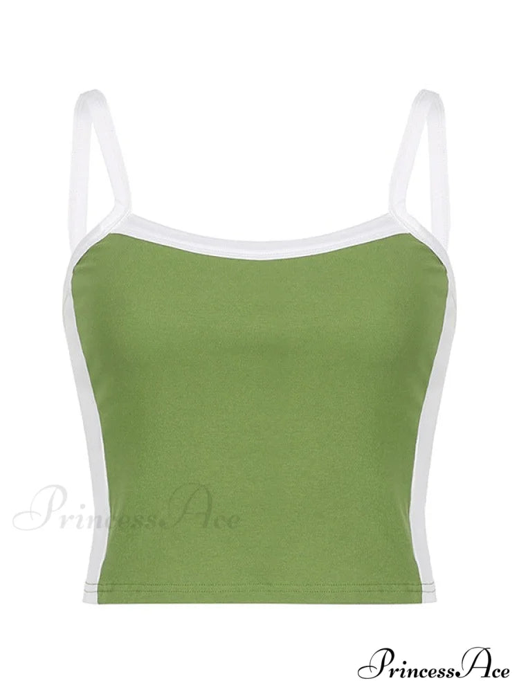 Contrast Trim Rib-Knit Trendy Crop Cami Top