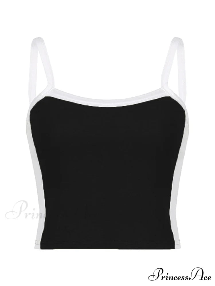 Contrast Trim Rib-Knit Trendy Crop Cami Top