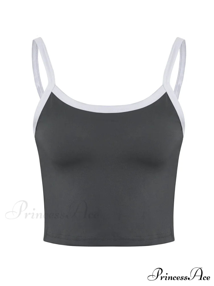 Contrast Trim Rib-Knit Trendy Crop Cami Top