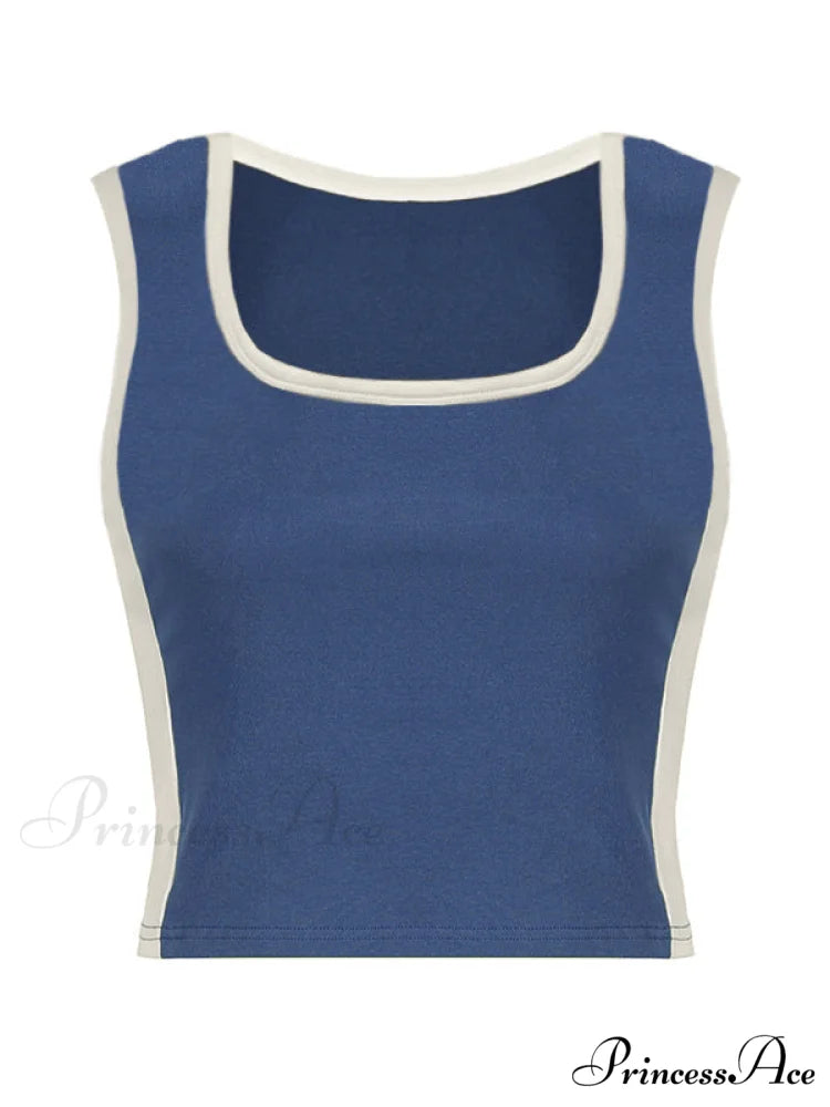 Contrast Trim Rib-Knit Trendy Crop Cami Top