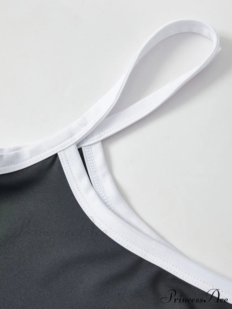 Contrast Trim Rib-Knit Trendy Crop Cami Top