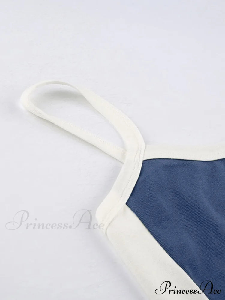 Contrast Trim Rib-Knit Trendy Crop Cami Top