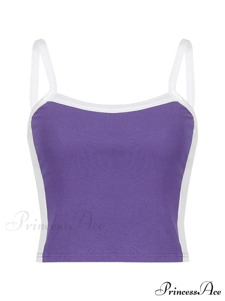 Contrast Trim Rib-Knit Trendy Crop Cami Top