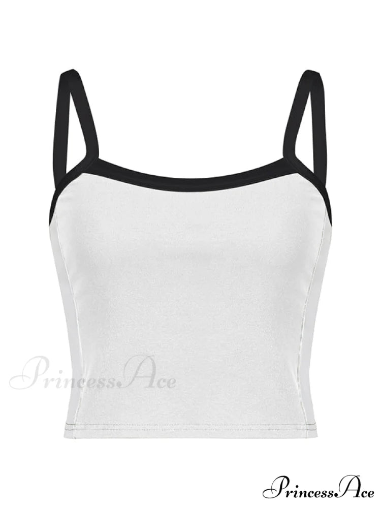 Contrast Trim Rib-Knit Trendy Crop Cami Top