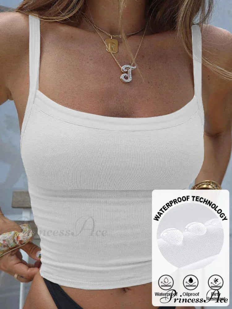 Contrast Trim Rib-Knit Trendy Crop Cami Top White-1 / S