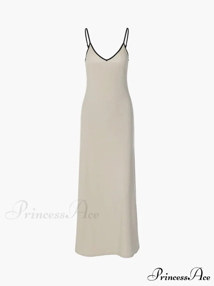 Contrast Trim V Trendy Neck Long Dress