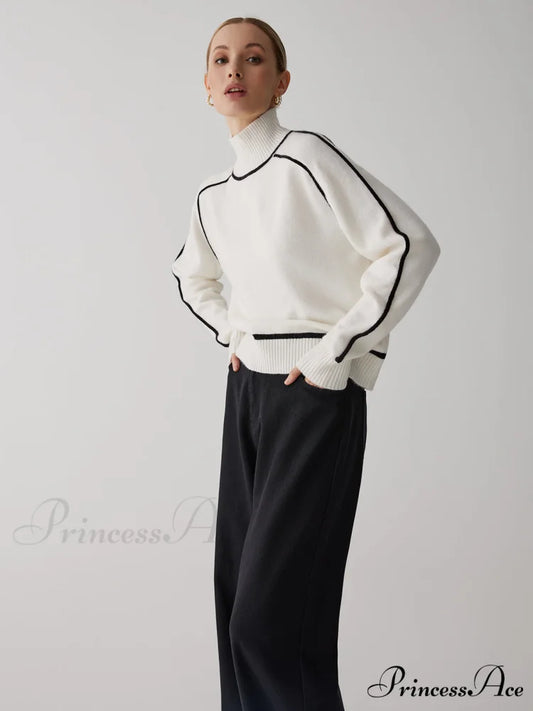 Contrast Turtleneck Graceful Long Sleeve Sweater