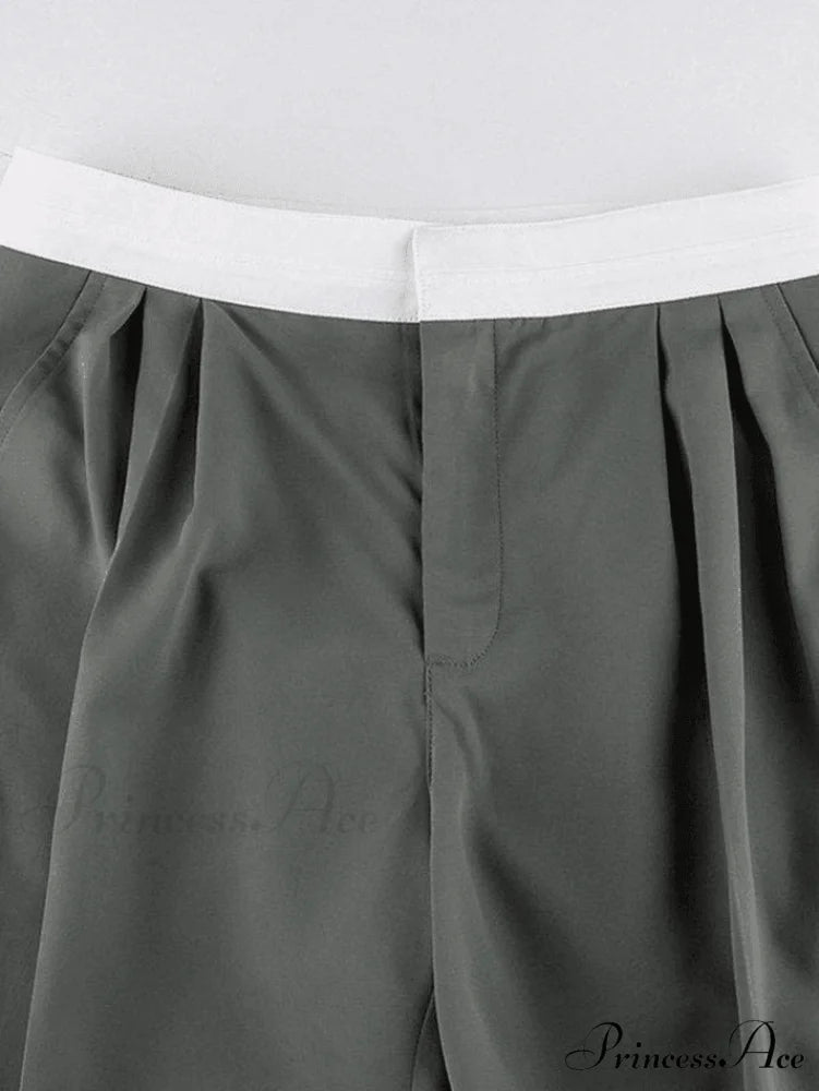 Contrast Waist Graceful Pleated Tailored Pants