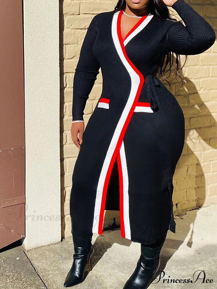 Contrast Waist Graceful Vintage Tailored Pants Black / M