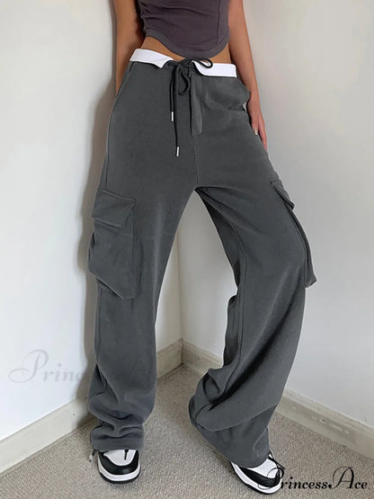 Contrast Waistband Graceful Cargo Sweatpants
