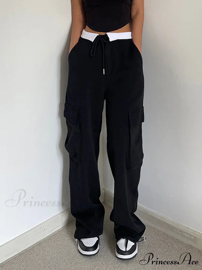 Contrast Waistband Graceful Cargo Sweatpants