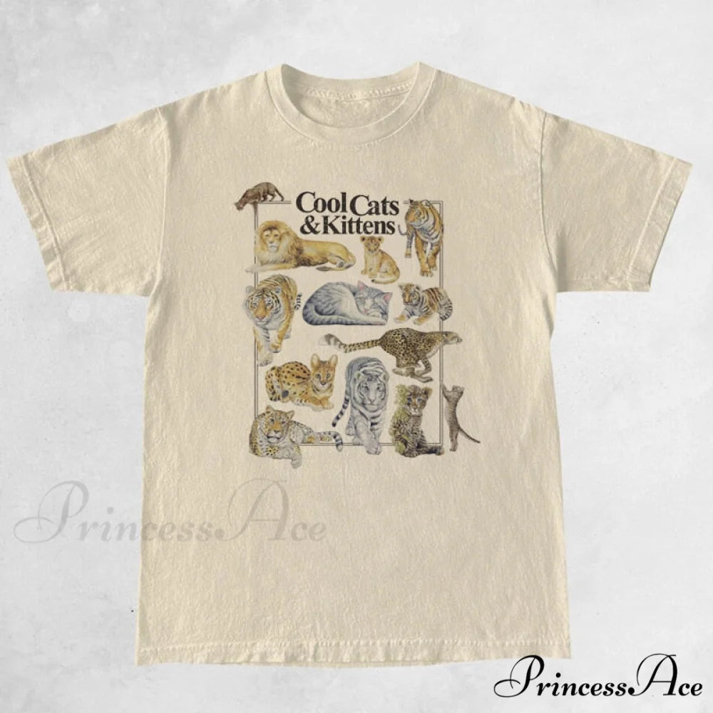 Cool Cats And Charming Kittens Graphic T-Shirt Khaki / S