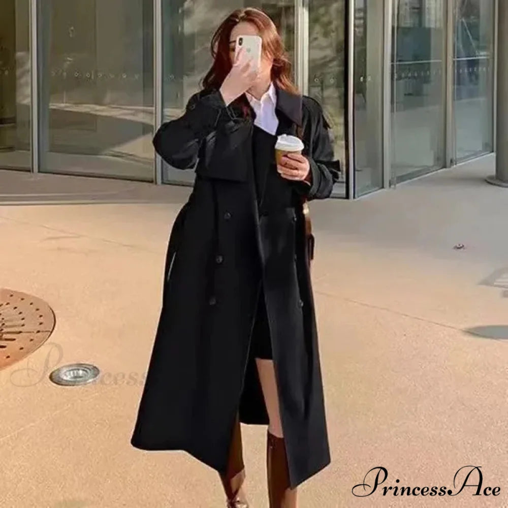 Cool Long Trench Removable Sailor Collar Pockets Belt Runway Fashion Luxury Designer Stylish Coat