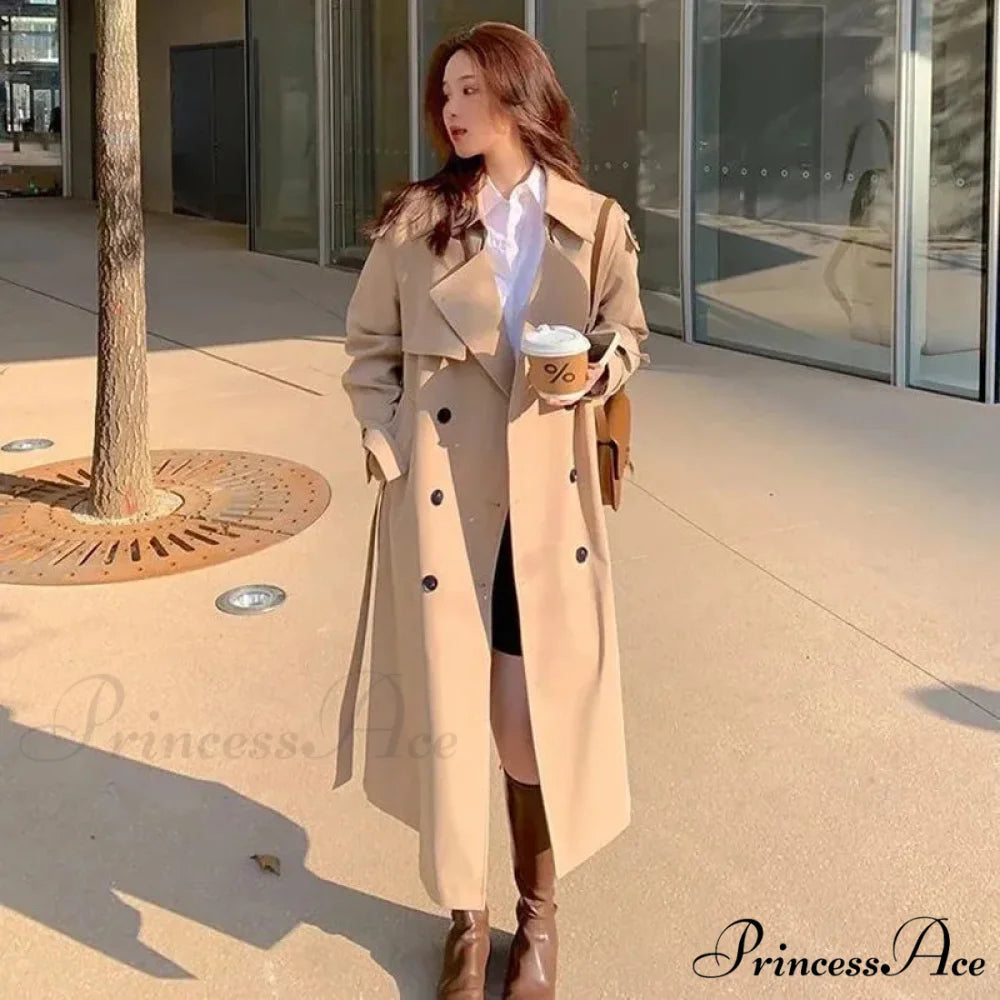 Cool Long Trench Removable Sailor Collar Pockets Belt Runway Fashion Luxury Designer Stylish Coat KHAKI / S 42-50KG