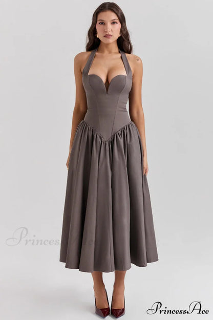 Coquette Scarlet Stylish Halter Midi Dress XS / Gray