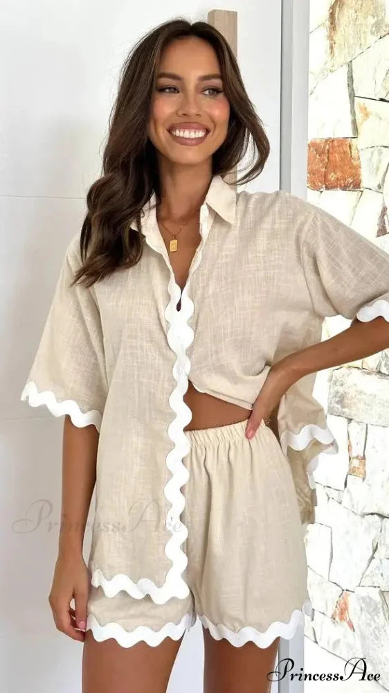 CORA TWO Stylish PIECE SET Beige White / S