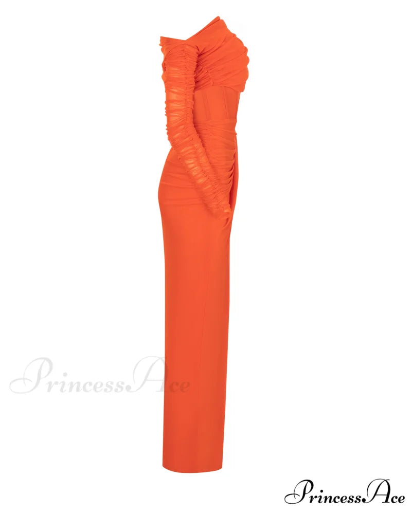 Coral Blazing Stylish Off-The-Shoulder Maxi Dress