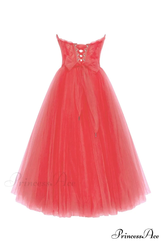 Coral Tender Stylish Midi Tulle Dress