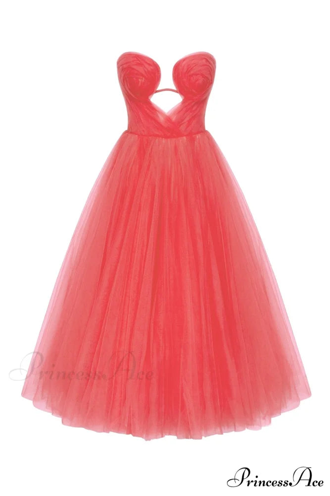 Coral Tender Stylish Midi Tulle Dress XXS / Coral