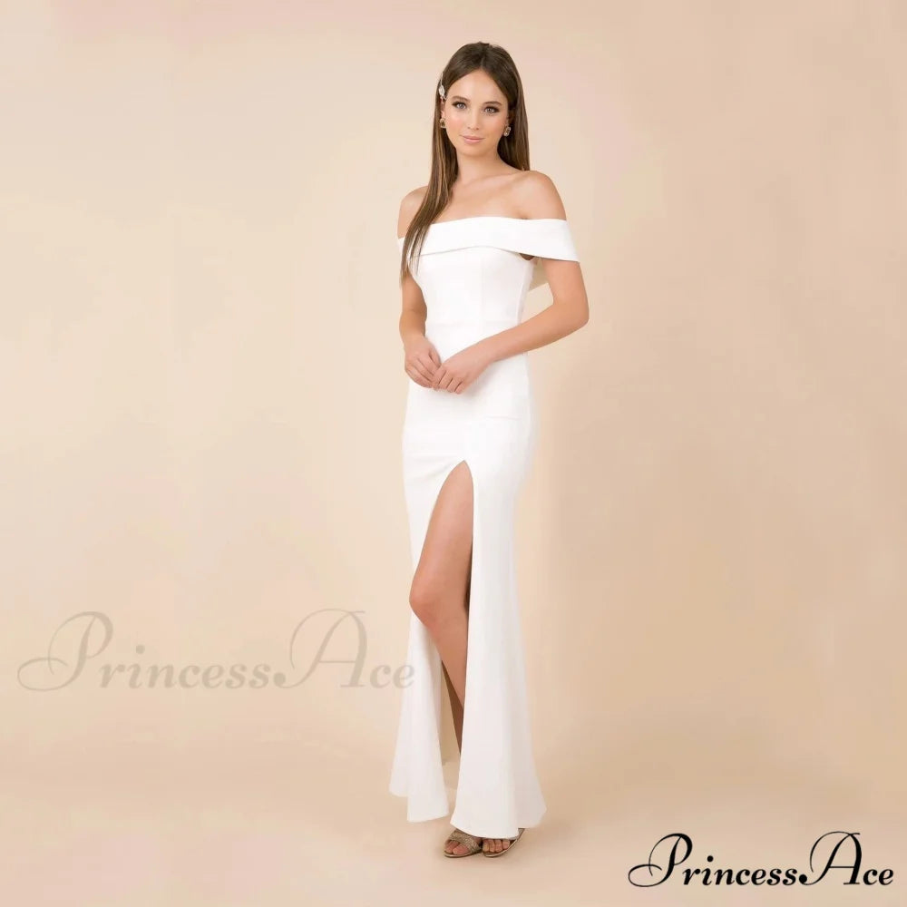 Coralie Off Shoulder Charming Front Slit Dress White / S