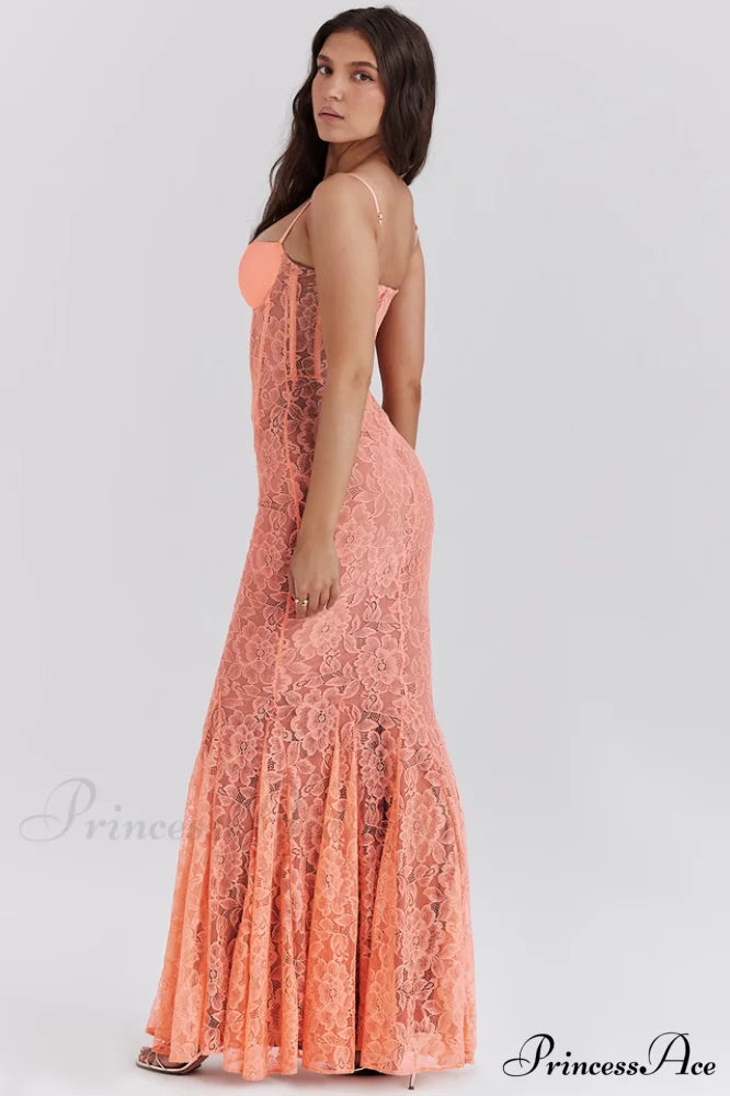 Cordelia Sorbet Lace Charming Godet Maxi Dress