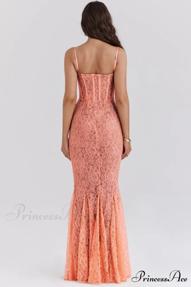 Cordelia Sorbet Lace Charming Godet Maxi Dress