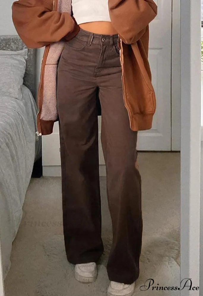 Corduroy Patchwork High Trendy Waist Straight Pants