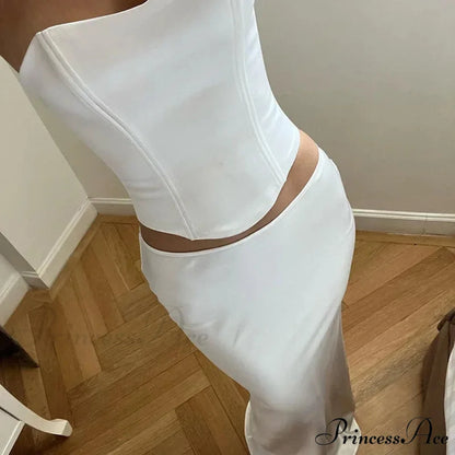 Corset Bandage Sexy Two Piece Maxi Dress WHITE / S