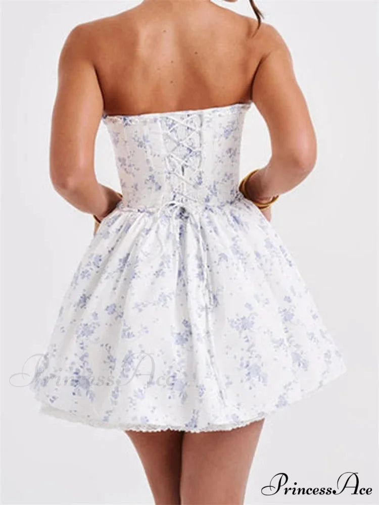 Corset Bind-Up Lace Trim Short Dress minidress-250223