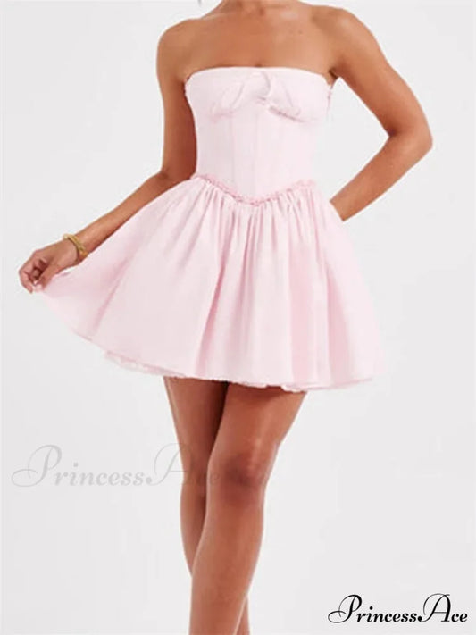 Corset Bind-Up Lace Trim Short Dress minidress-250223