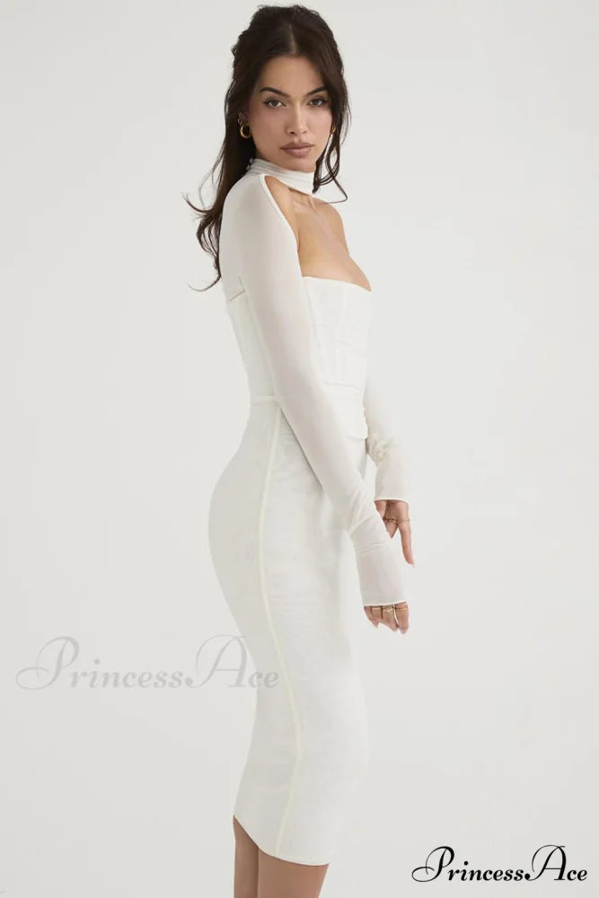 Corset Couture Stylish Bodycon Midi Dress L / White
