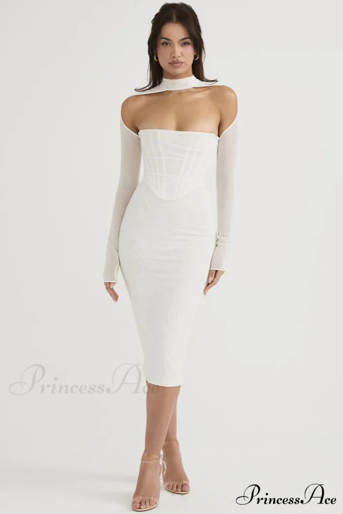 Corset Couture Stylish Bodycon Midi Dress M / White