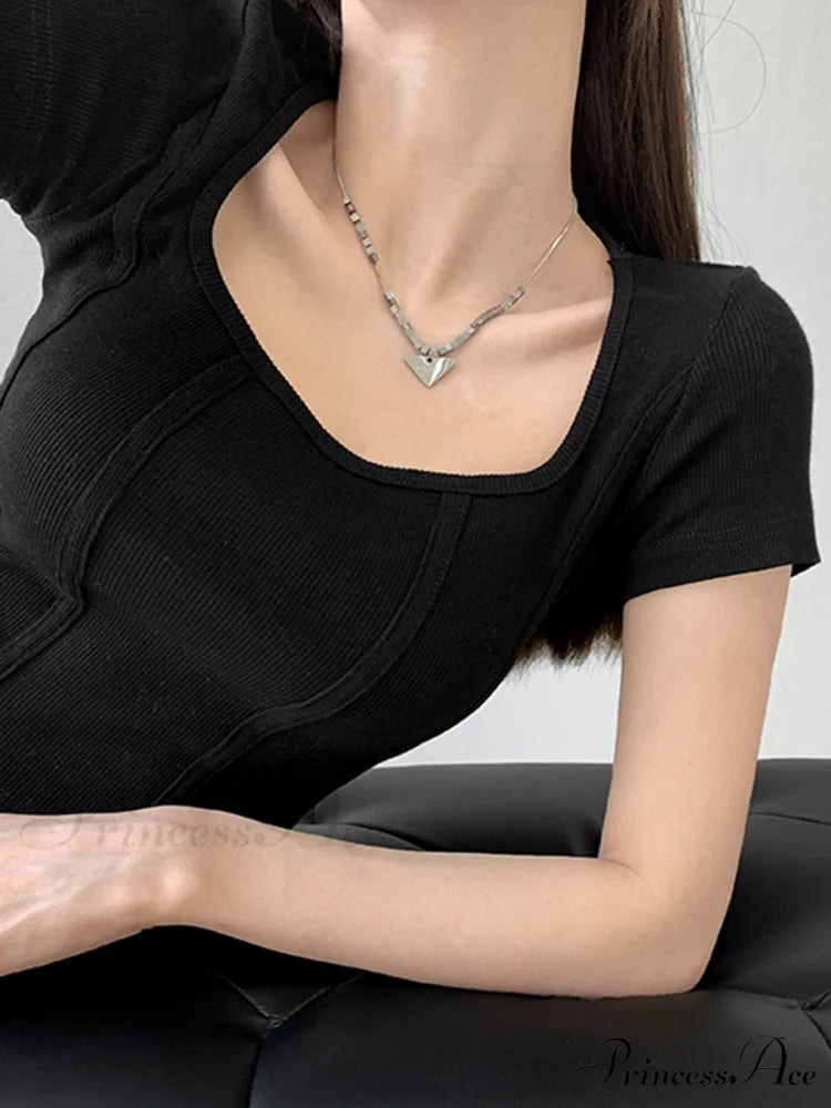 Corset Square Graceful Neck Shirt Black / S
